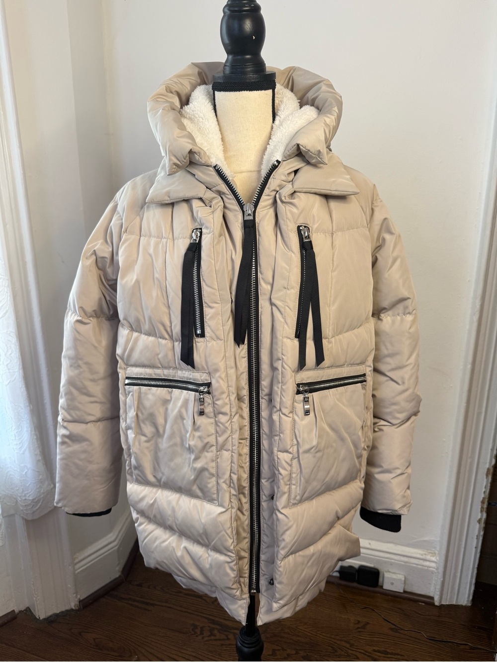 Orolay Down Jackey Beige Fleece Hood Zipper Expands Women Small